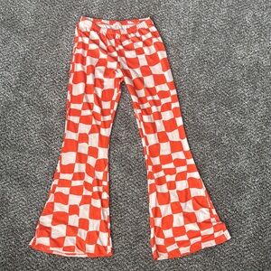 Funky Orange and White Checkered Flare Pants